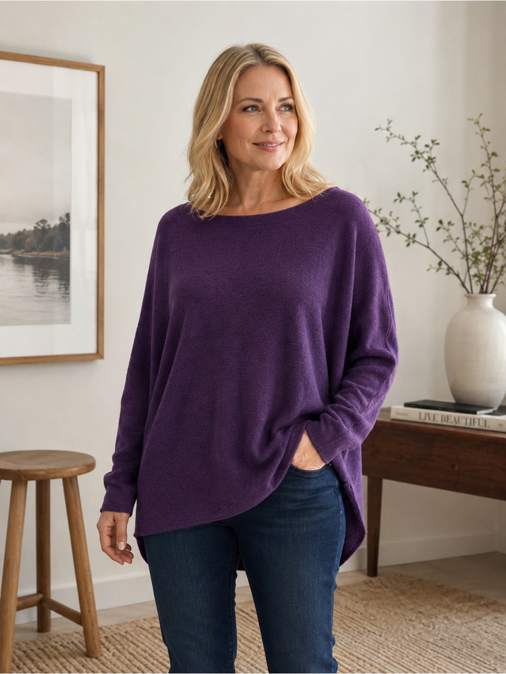 Charter Club Luxury 100% Cashmere Sweater 3X Purple Oversized Dolman Tunic